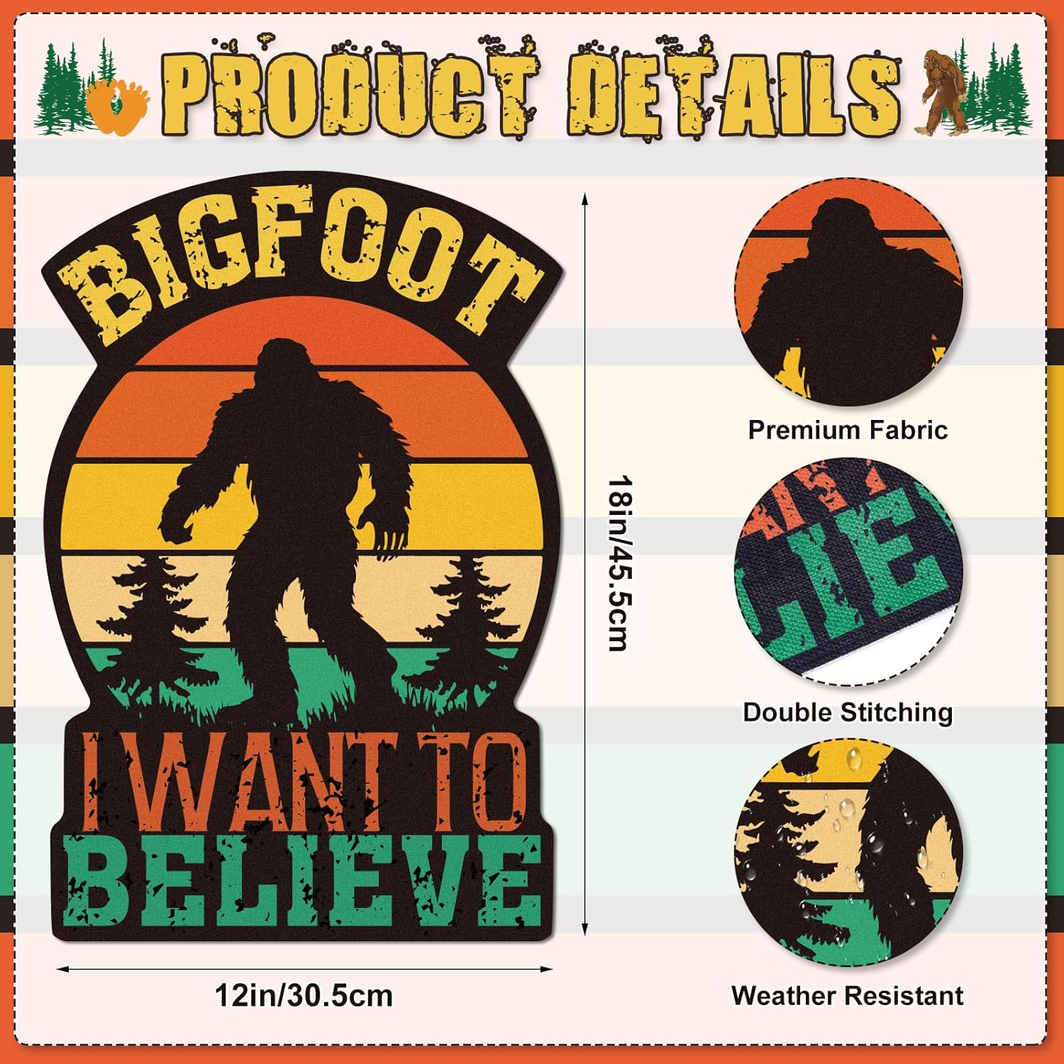 Solar Powered LED Bigfoot Garden Flag Double Side Outdoor Bigfoot I Want to Believe Yard Flag for Outdoor Patio Lawn Home Porch Decor